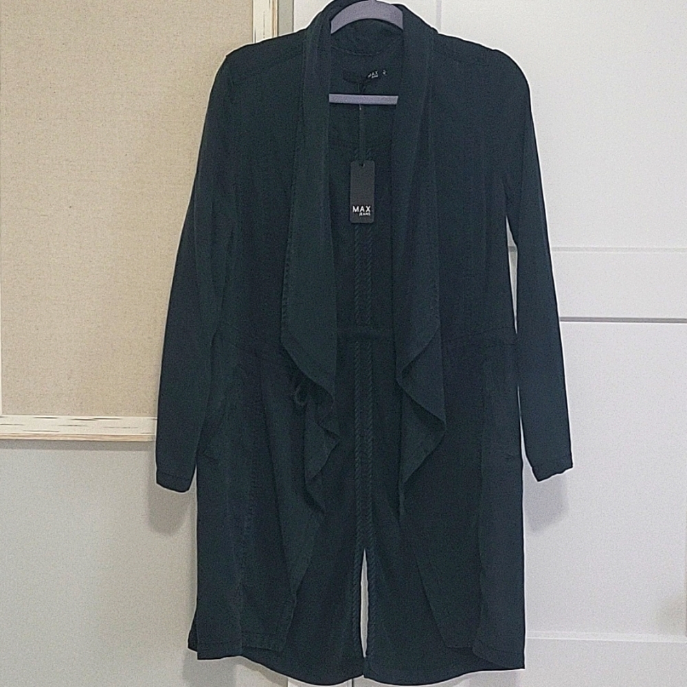 Max Jeans Green Open Front Longline Cardigan Jacket NWT, size Medium